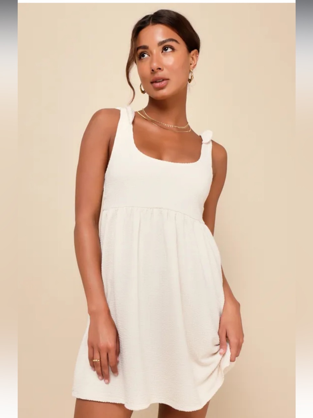 NWT lulus Cute Certainty Ivory Textured Ribbed Knit Tie-Strap Mini Dress Size S